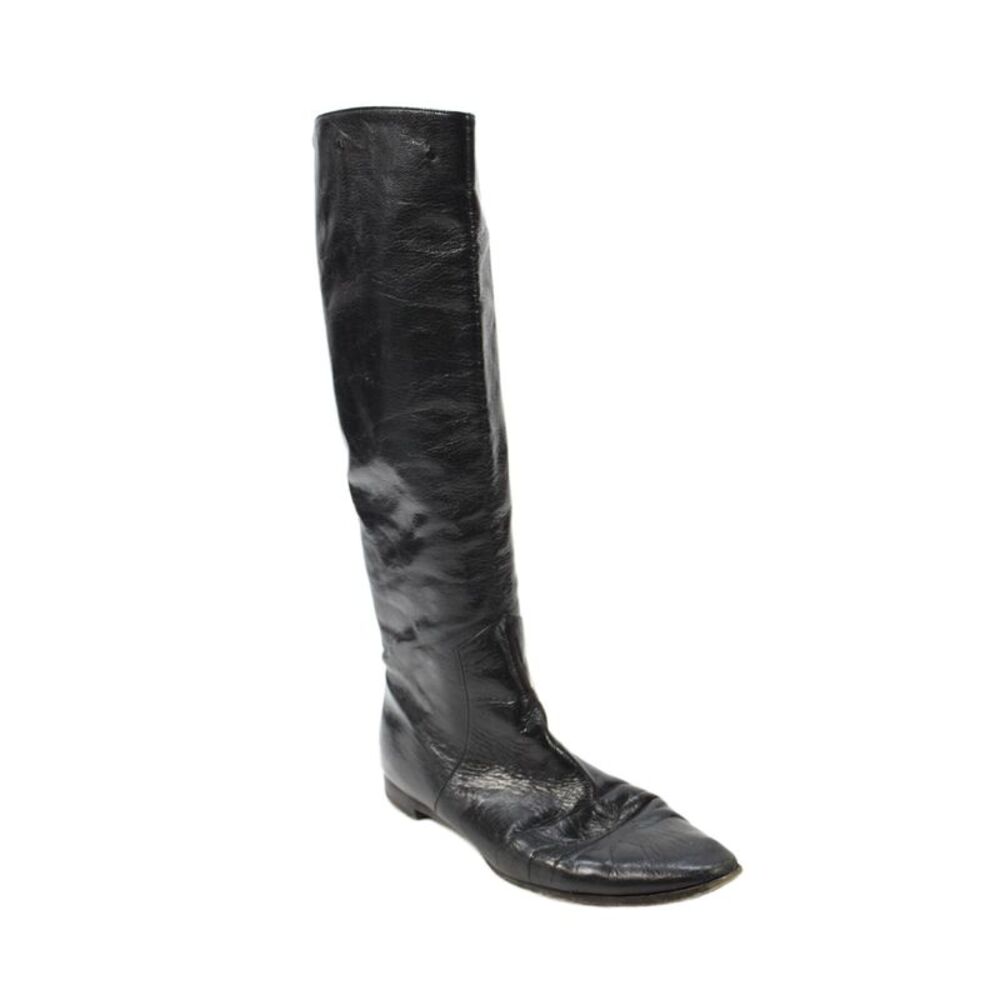 Sergio Rossi Womens Slip On Block Heel Round Toe Booties Black Leather Size 40